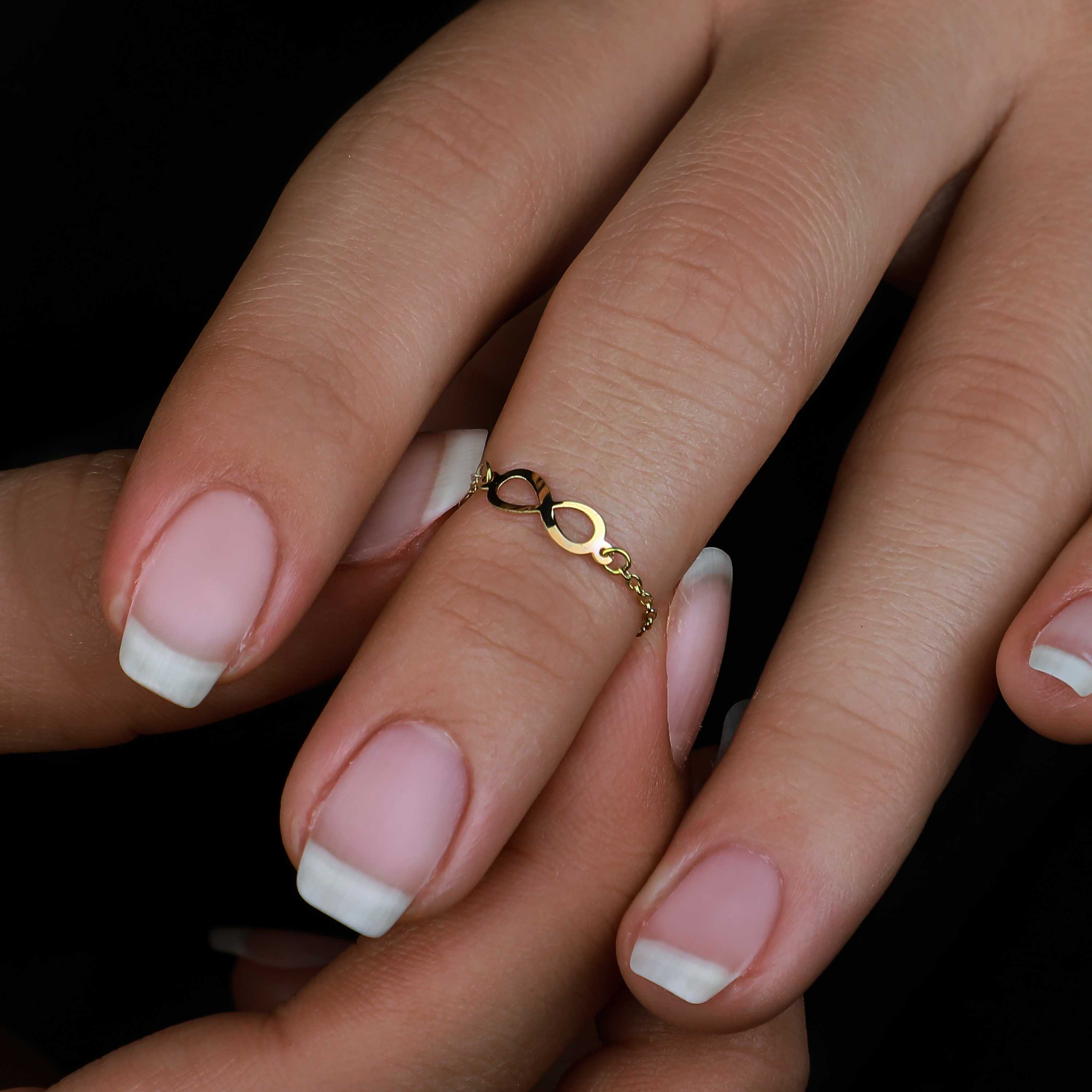 18k gold chain ring, Turkish made - (H-1025)